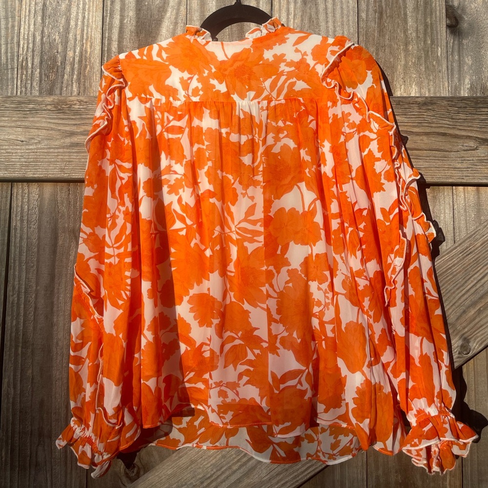 Sugarlips Orange and White Floral Ruffled Top Size S - Picture 8 of 8